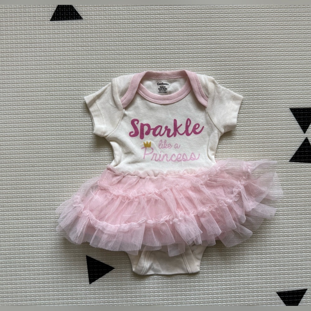 Gerber|Baby girl long sleeve tutu onesie dress,PRINCESS lettering,light pink•NB